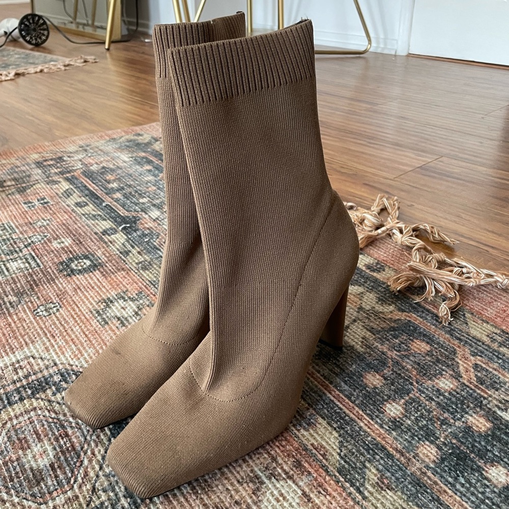 Zara brown sock heeled booties